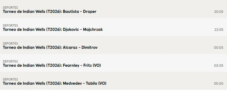 atp indian wells central sabado7 marzo partidos 2026