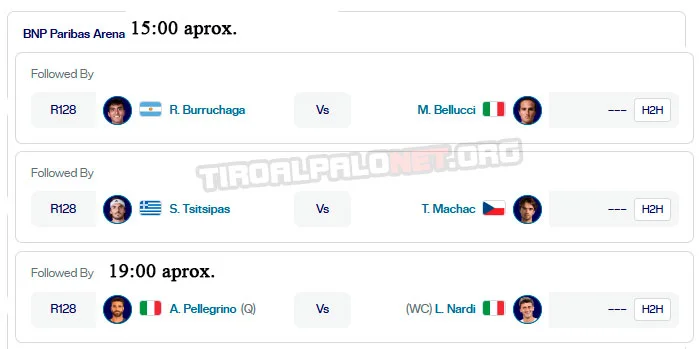 atp roma partidos bnp paribas arena jueves7 mayo 2026 tiroalpalo