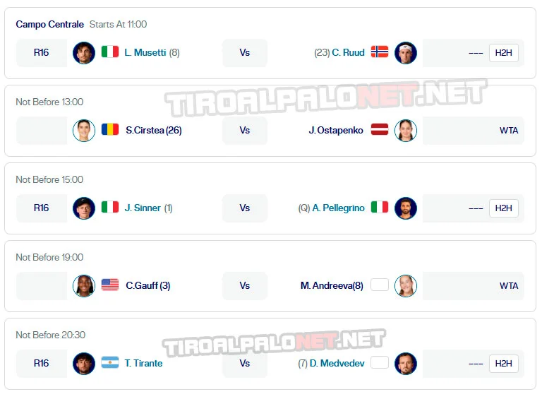 atp roma partidos martes12 mayo 2026 tiroalpalo