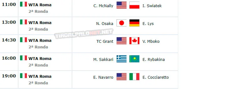 wta roma partidos campo centrale viernes8 mayo 2026 tiroalpalo