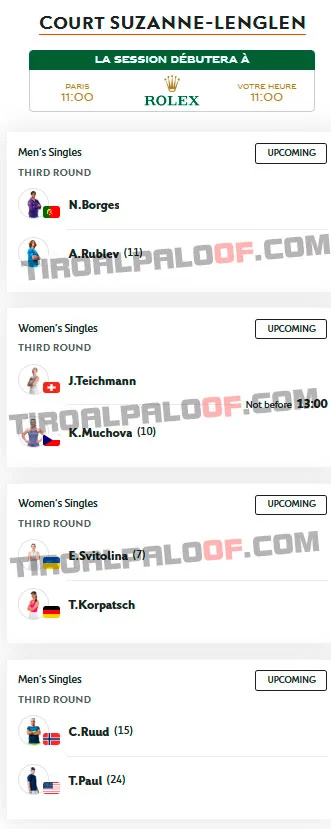 roland garros suzanne lenglen viernes29 mayo 2026 tiroalpalo